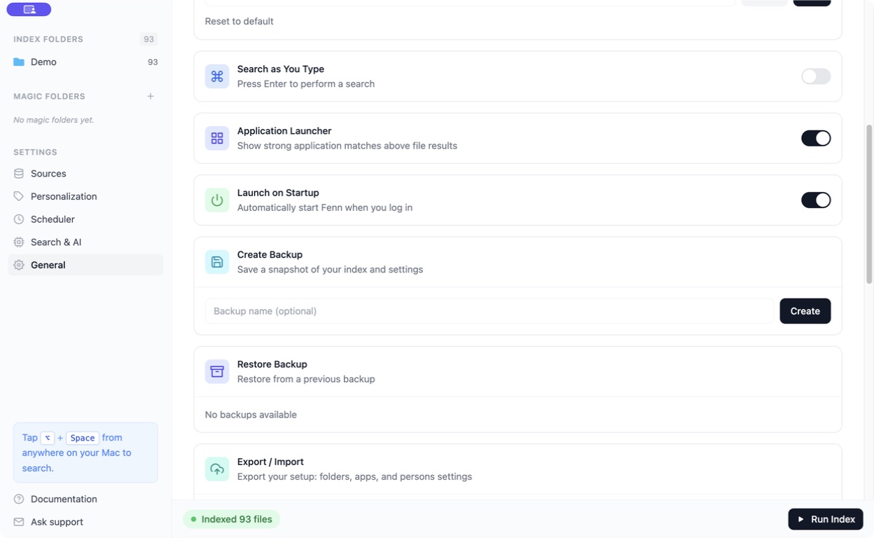 Create Backup and Restore Backup in General settings